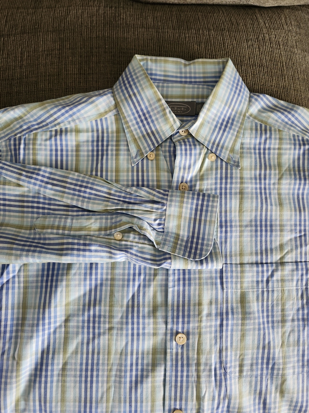 Talbots Light Blue and Green Plaid Button-Down Shirt - Picture 1 of 4
